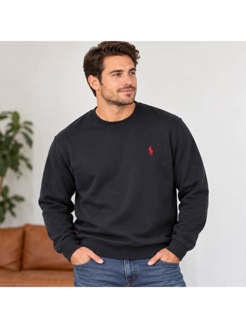 Polo Ralph Lauren Men’s Black Crewneck Sweatshirt Red Pony Logo Large
